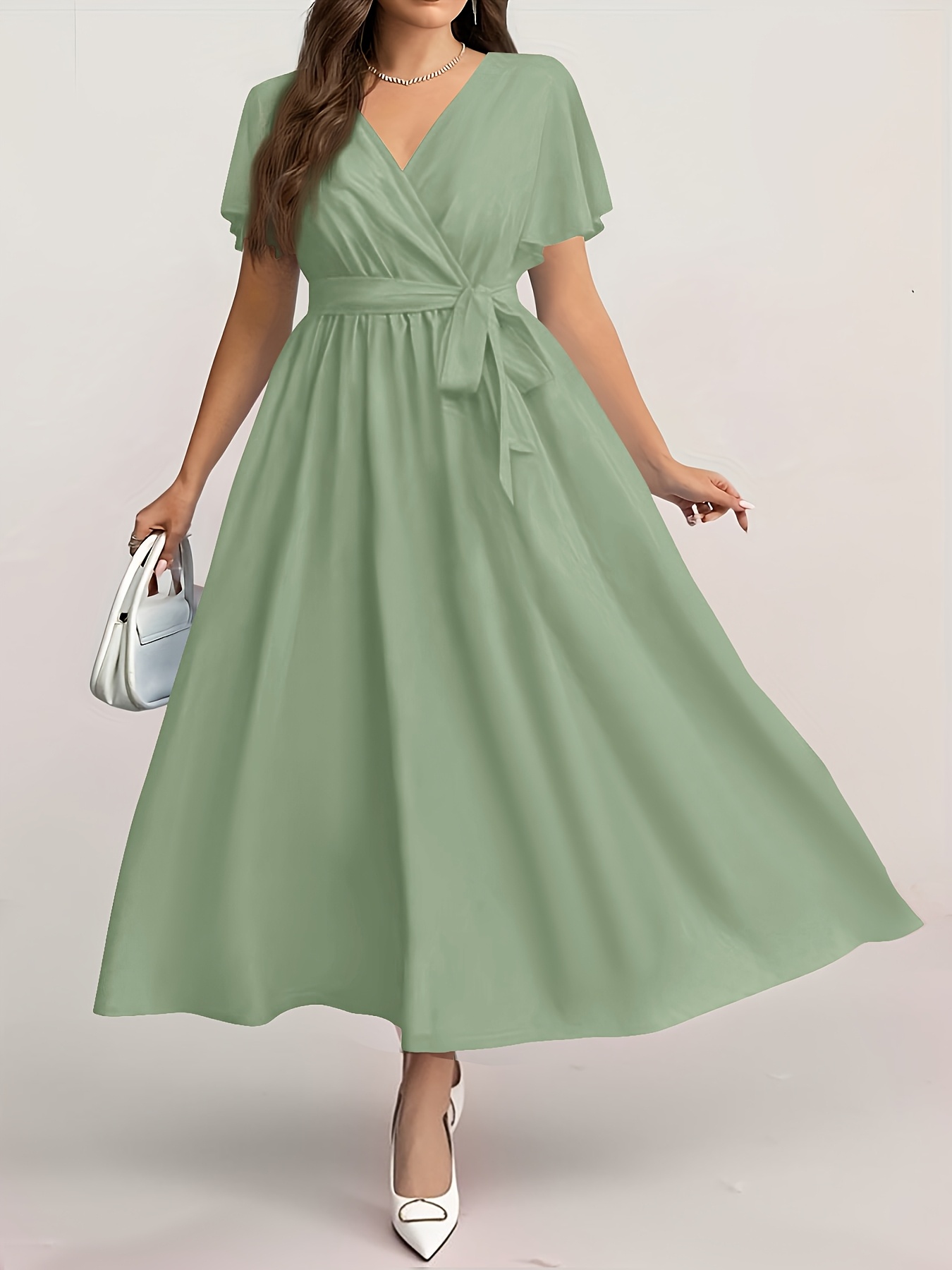 strapless open back dress Elegant olive off-the-shoulder silk maxi dress main image 0