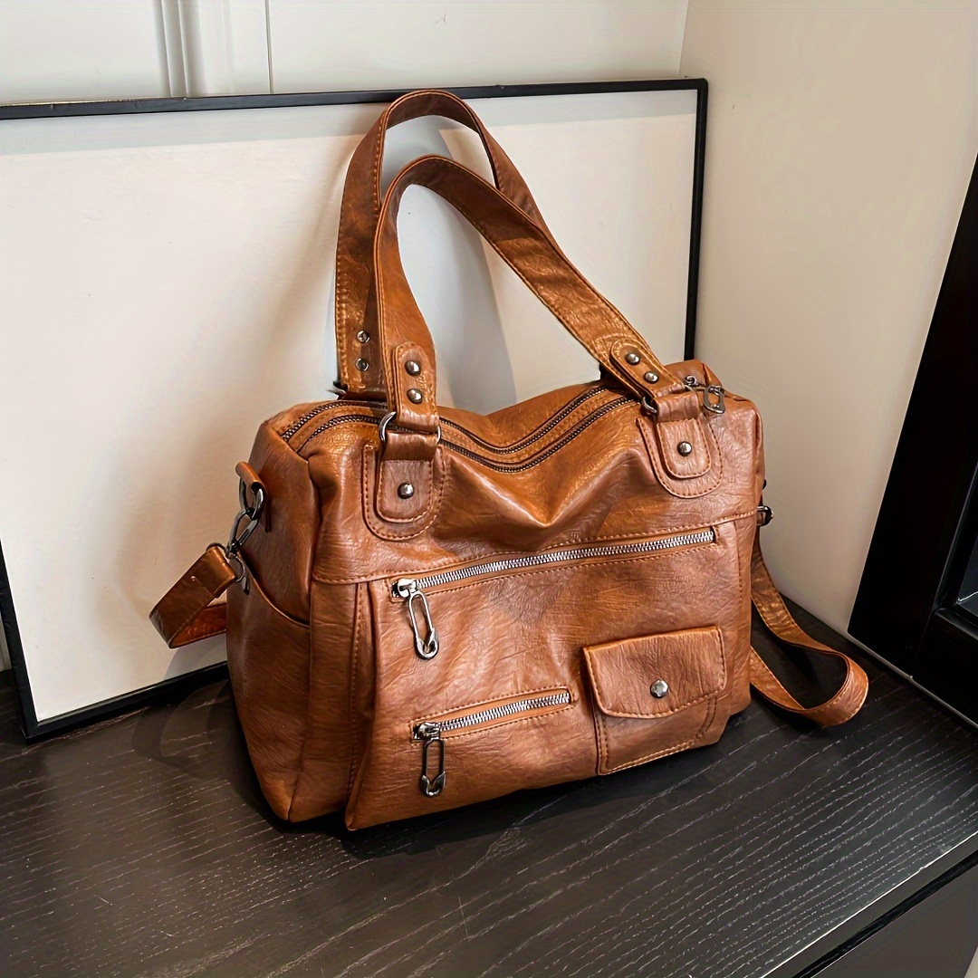 

Large Capacity Women's Shoulder Bag, Elegant Style, Pu Leather, Versatile Fashion Tote, Classic Simple Crossbody Bag, Handbag For Work & Travel