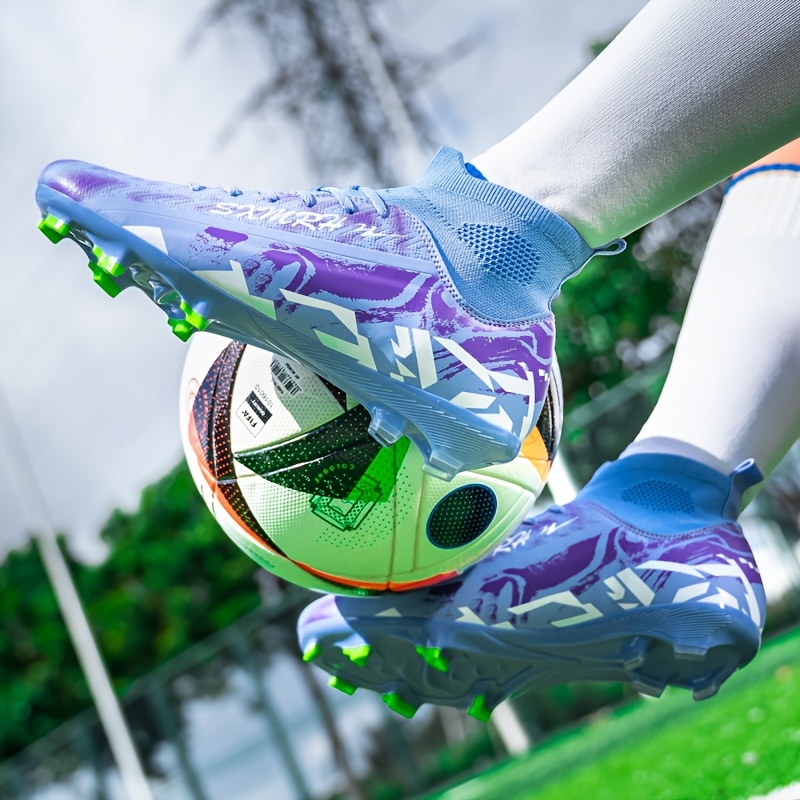 [zapatillas] Botas de Fútbol Ligeras para Hombre - Calzado de Entrenamiento y Partido para Todas las Estaciones con Parte Superior Sintética Transpirable, Diseño Vibrante Morado y Blanco, Suela de Goma Duradera para Tracción en Césped y Césped Artificial