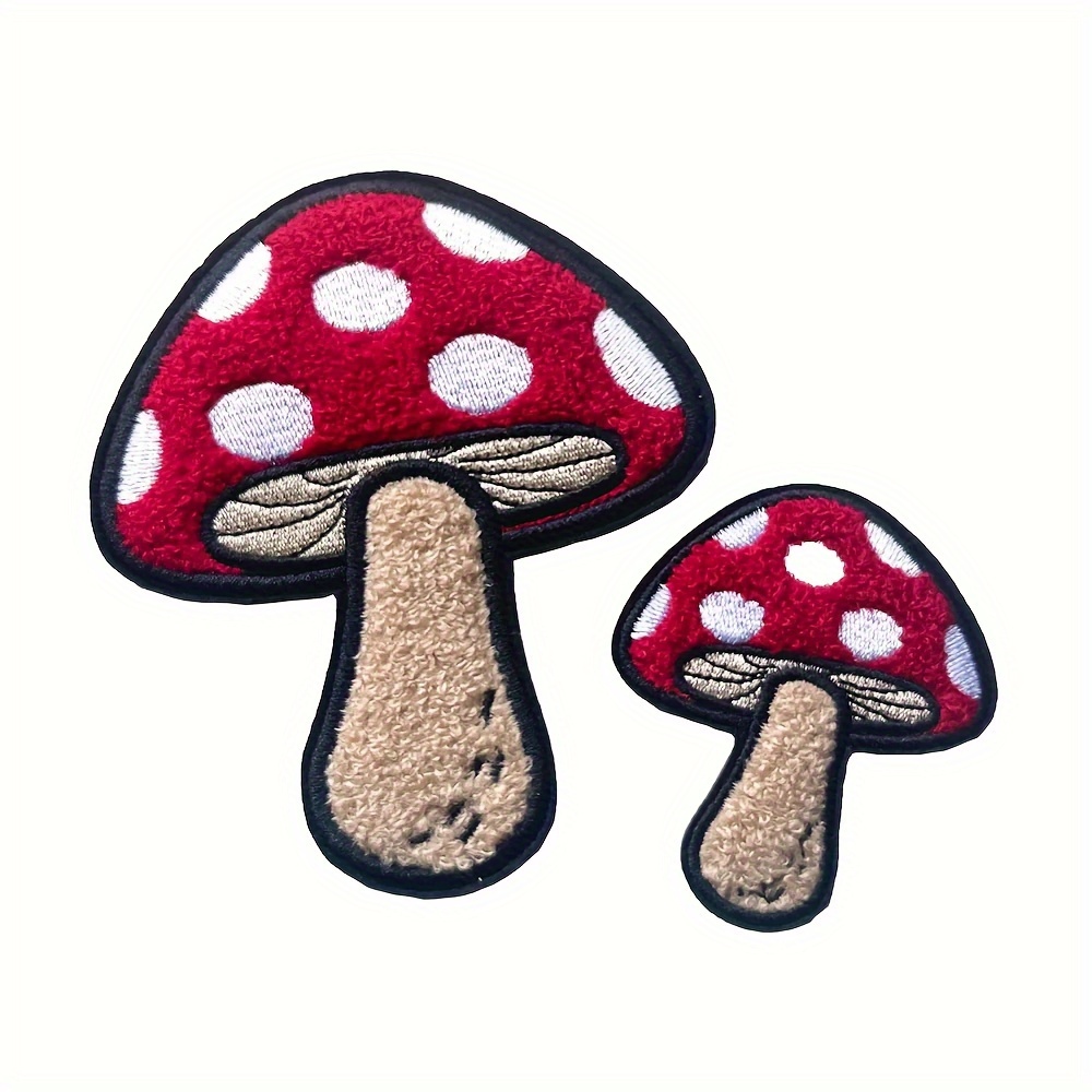 

Pair Of Red Mushroom Embroidered Iron-on Patches, Decorative Appliqué For Clothing And Diy Crafts