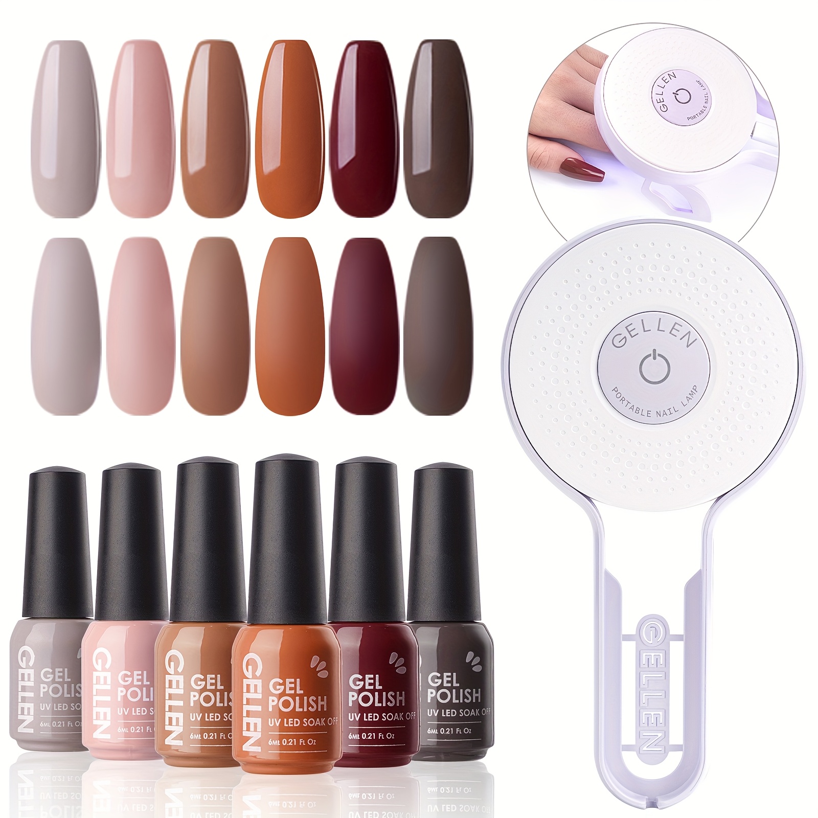 TEMU Kit de Vernis à Ongles Gellen avec Lampe à Ongles - 6 Couleurs , Set de Vernis Gel Teints de Peau Rose, Kit de Manucure DIY à Démouler, Art