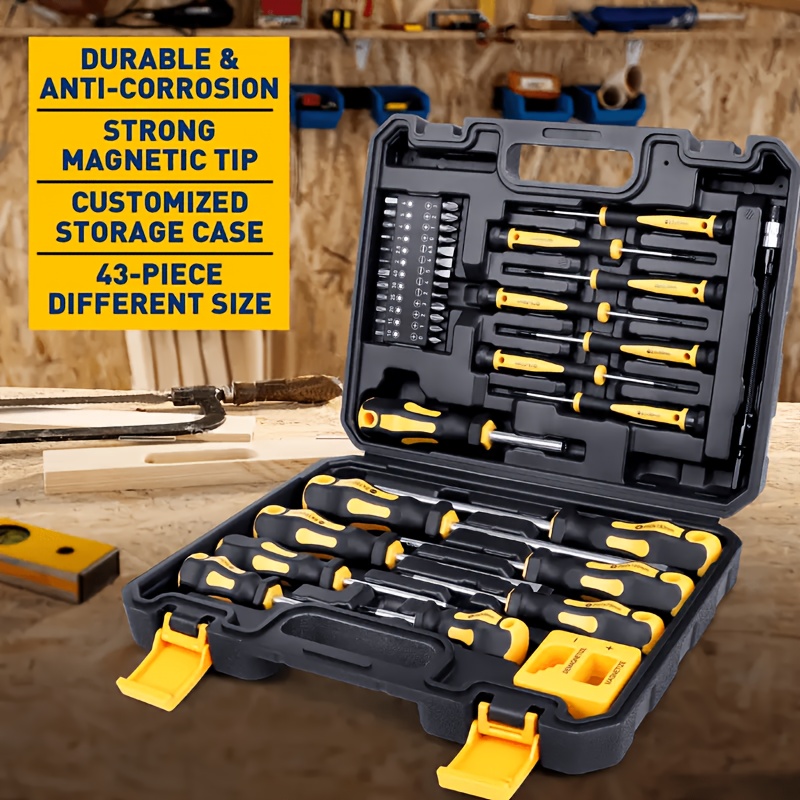 43 piece magnetic screwdrivers set with case   includs slotted phillips hex   torx and precision screwdriver set   de  tools Product details 3