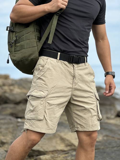 diffelement mens khaki cargo shorts elastic waist drawstring multi pockets design lightweight durable casual work outdoor hiking summer shorts for men