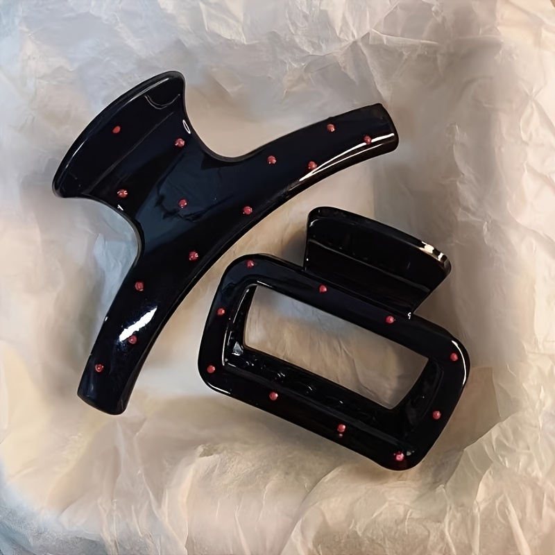 TEMU 2pcs Base Red Dot Claws Large Square Y-shaped Rhinestone Shark Clips, Elegant Anti-slip Hair Grab Hairpins, Suitable For Women's Thick Hair,