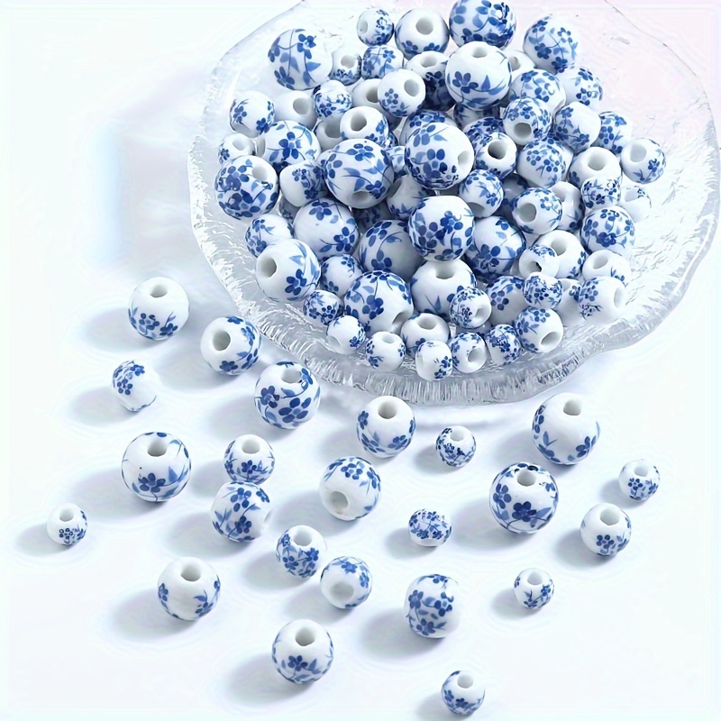 

300pcs Blue And White Porcelain Beads 8mm Semi-finished Beads Large Hole Ceramic Beads Diy Jewelry Accessories Bracelet Necklace Handmade Materials