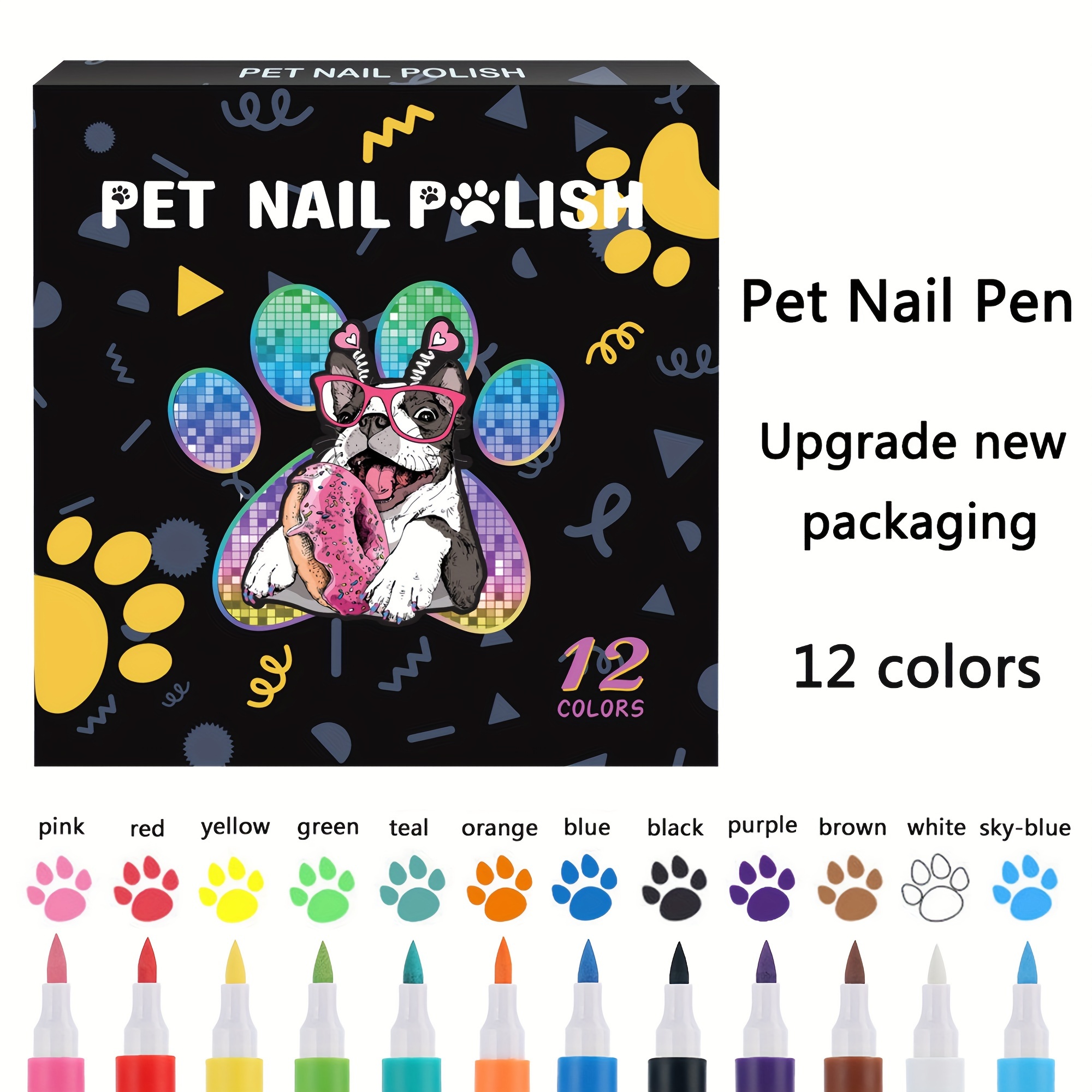 

12 Colors Pet Opaque Nail Marker Graffiti Water Pet Nail Art Pen - Vibrant Graffiti Layering Tool For Pets And Humans - , Non-toxic Pet Grooming Supplies