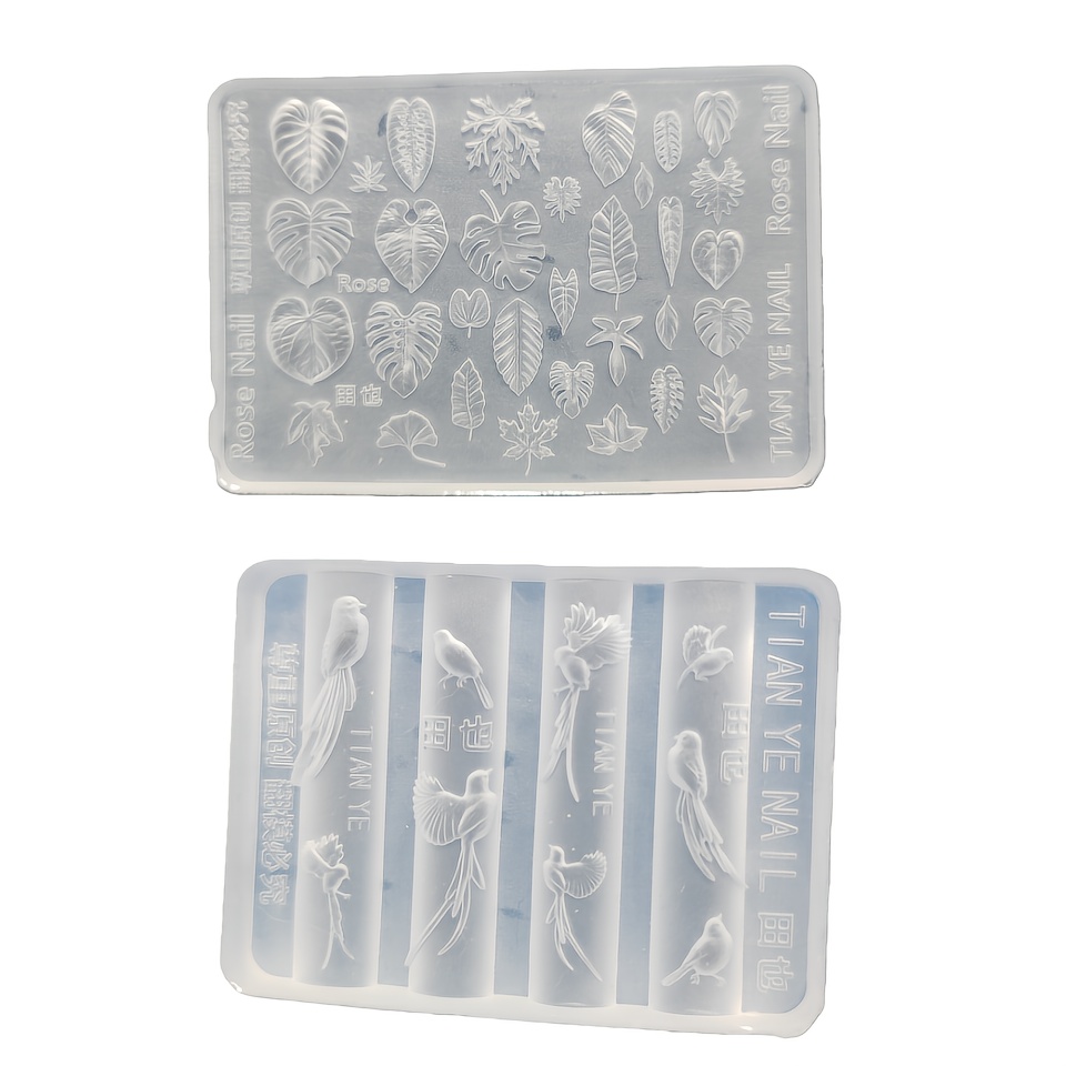 E-shop 2 Stück Harz-Silikonform Blatt Vogel Blatt Hochtransparente Nagelkunst-Silikonform Hochwertiges Handgemachtes Nagelkunst-Formwerkzeug,