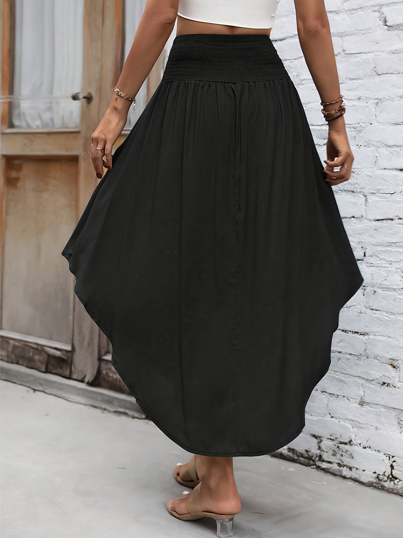 Curved Hem Shirred Tied Waist Skirt Casual A line Skirt Temu United Kingdom