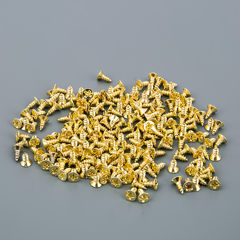 E-shop 200 Stück Micro Flachkopf Holzschrauben, M2 und M2.5 Goldene Eisen Selbstschneidende Schrauben in den Größen 5mm, 6mm, 7mm, 8mm und 10mm, mit