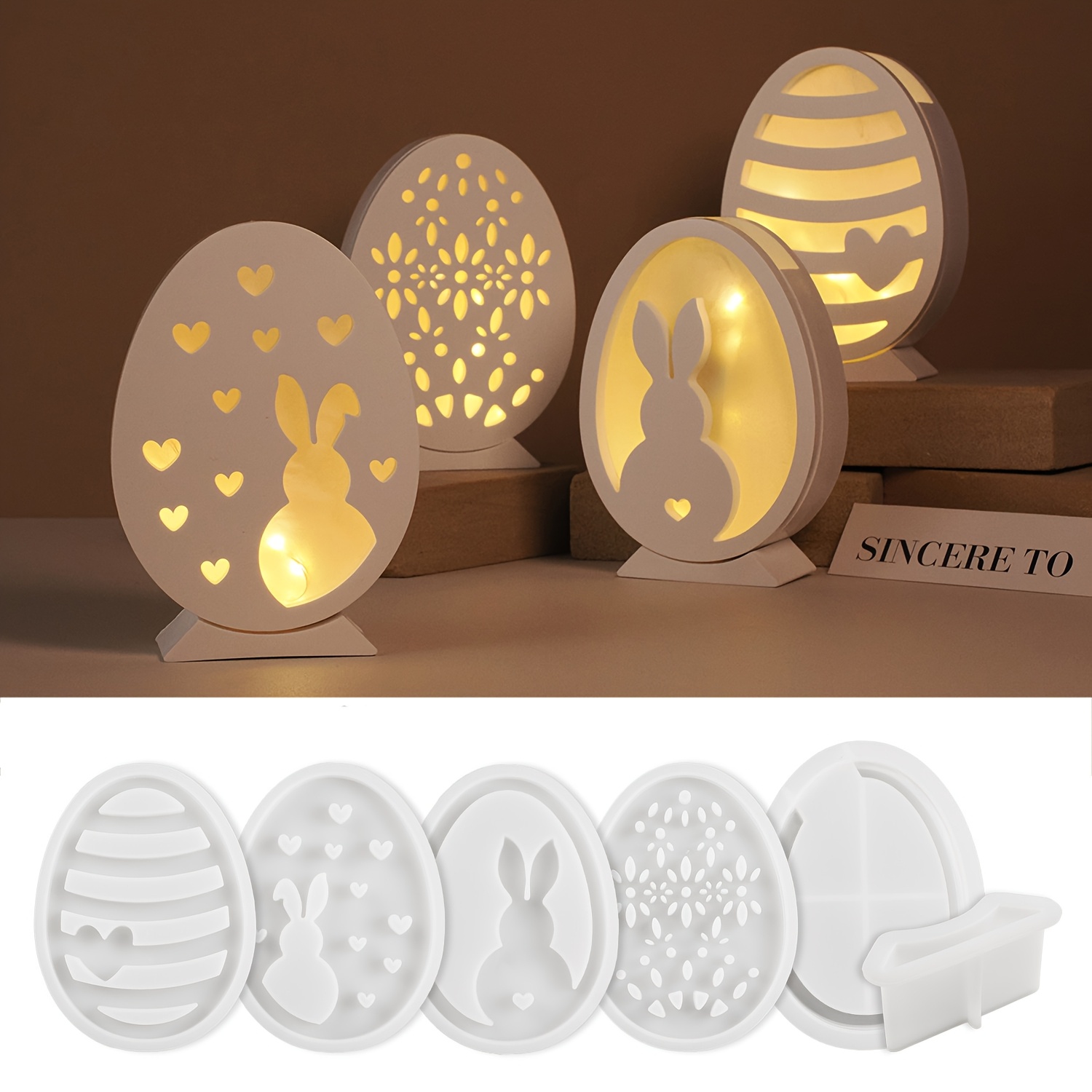 

6pcs Ombre Table Lamp Silicone Molds, Hollowed-out Bunny Rabbit Heart Patterns, Cement Plaster Resin Casting Silicone Moulds For Diy Decor