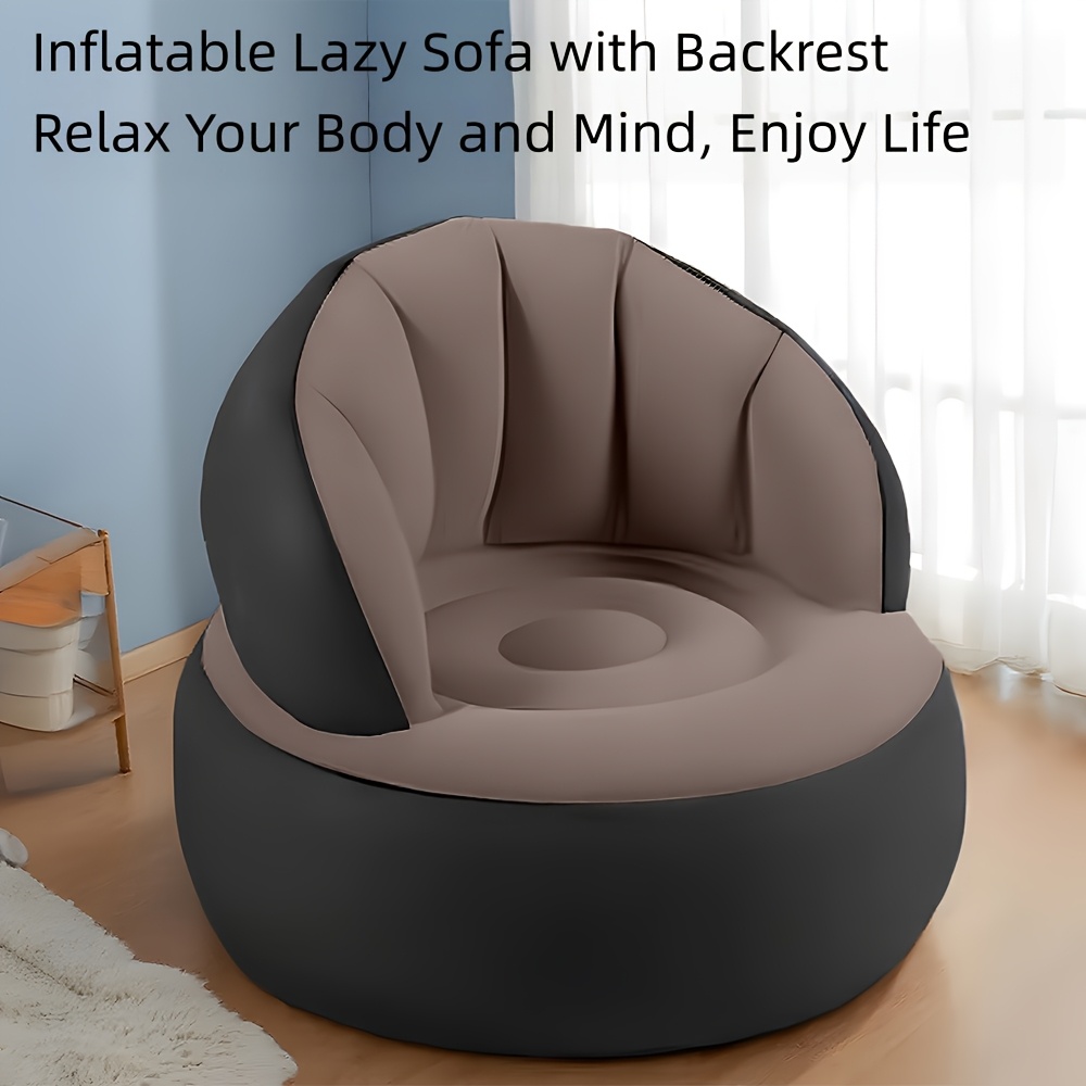 1-Person Inflatable Lazy Sofa - Foldable Air Cushion Sofa with Easy Setup, Space-Saving Modern Design, Portable Single-Seater with Ergonomic Backrest & Armrests for Indoor/Outdoor Use, Balloon-Back, Multi-Color Options (Black/Beige/Tan/Navy/Gray) 
