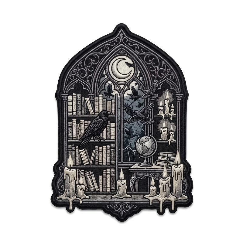 TEMU 1 écusson brodé Dark Academia, écusson thermocollant gothique , écusson à coudre pour amoureux des livres sorcières, badge de broderie effrayant