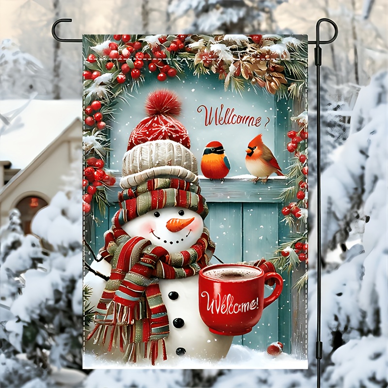 

Double-sided Welcome Snowman And Birds Garden Flag - Seasonal Decorative Polyester Banner, Fade Resistant, Machine Washable, No Electricity Needed, 12x18 Inch, 1pc (pole Not Included)