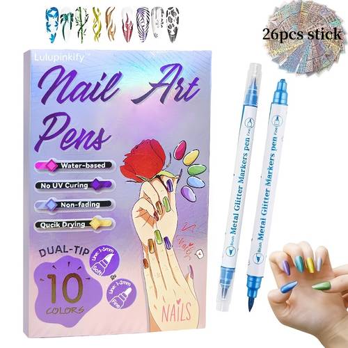 10 colors double ended 3d nail art markers pens set metallic nail pens graffiti dotting drawing painting liner pen easy to color quick drying seamless for 2025 perfect gift for christmas birthdays your girlfriend or mom