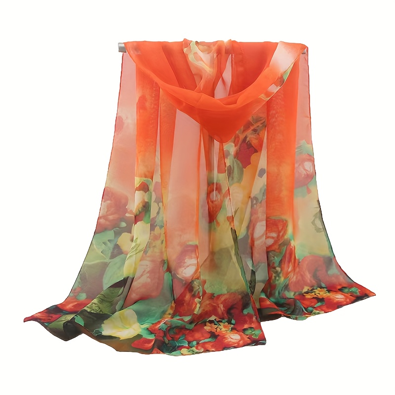 

Women's Chiffon Scarf, Vintage Floral , Lightweight Beach Shawl