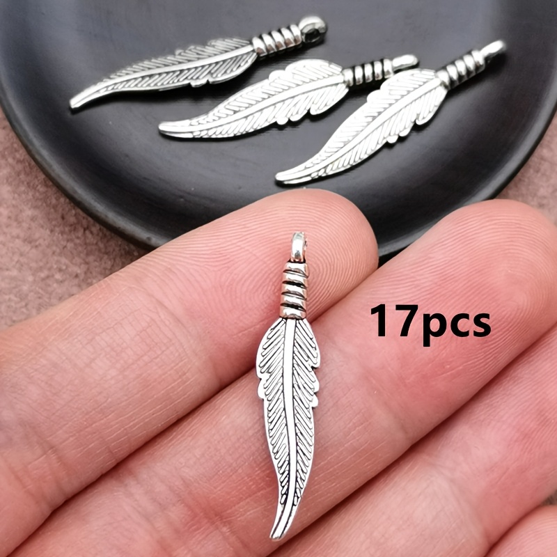 Image of 17pcs Vintage Feather Charm Pendant, Bohemian Style Jewelry Additions, Handmade Jewelry Making Bracelet, Necklace, Earring Additions 6 X 32mm