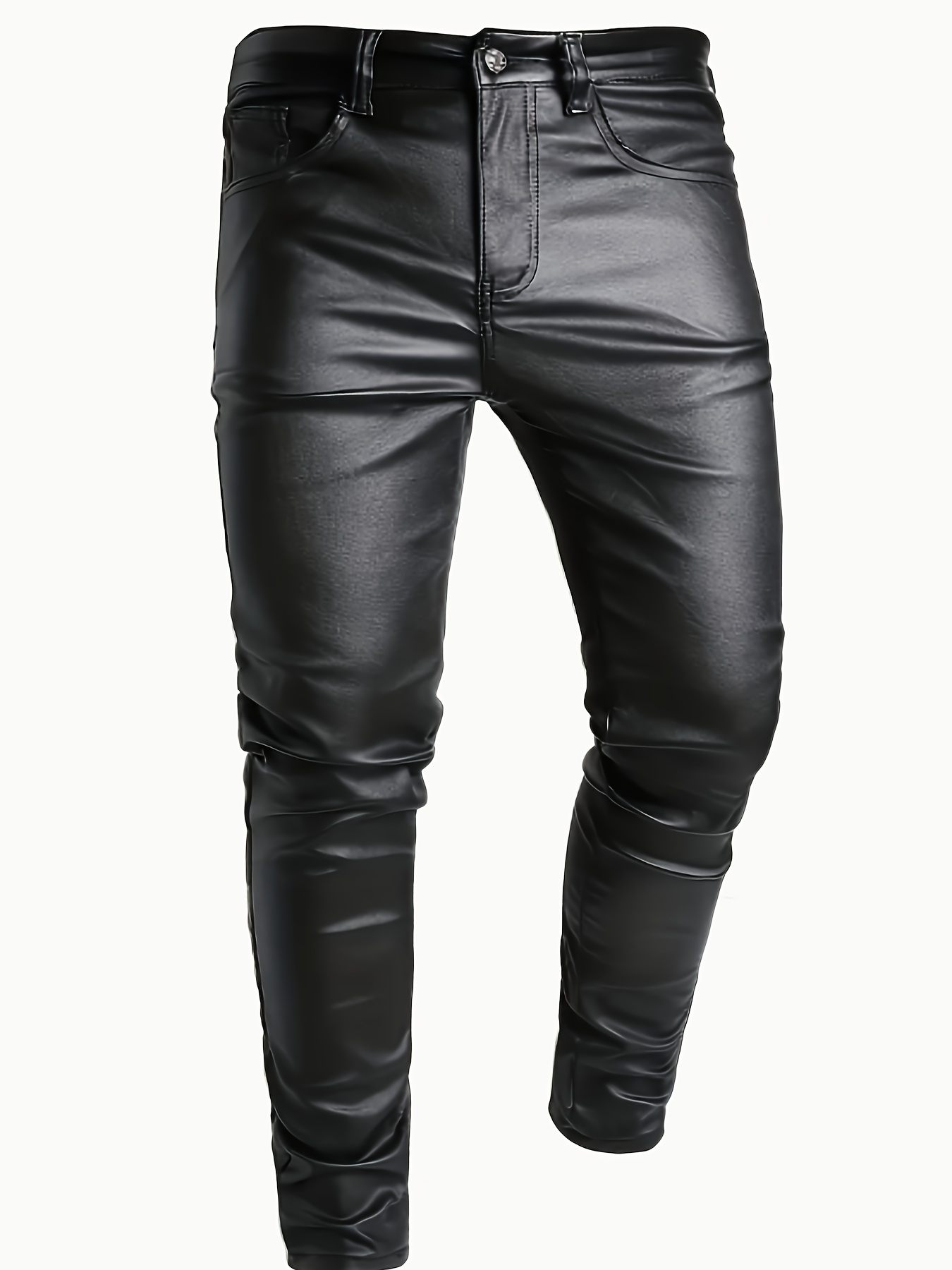     xuan pin mens pu coated fashionable     trousers  ming motorcycle riding style trendy outfit