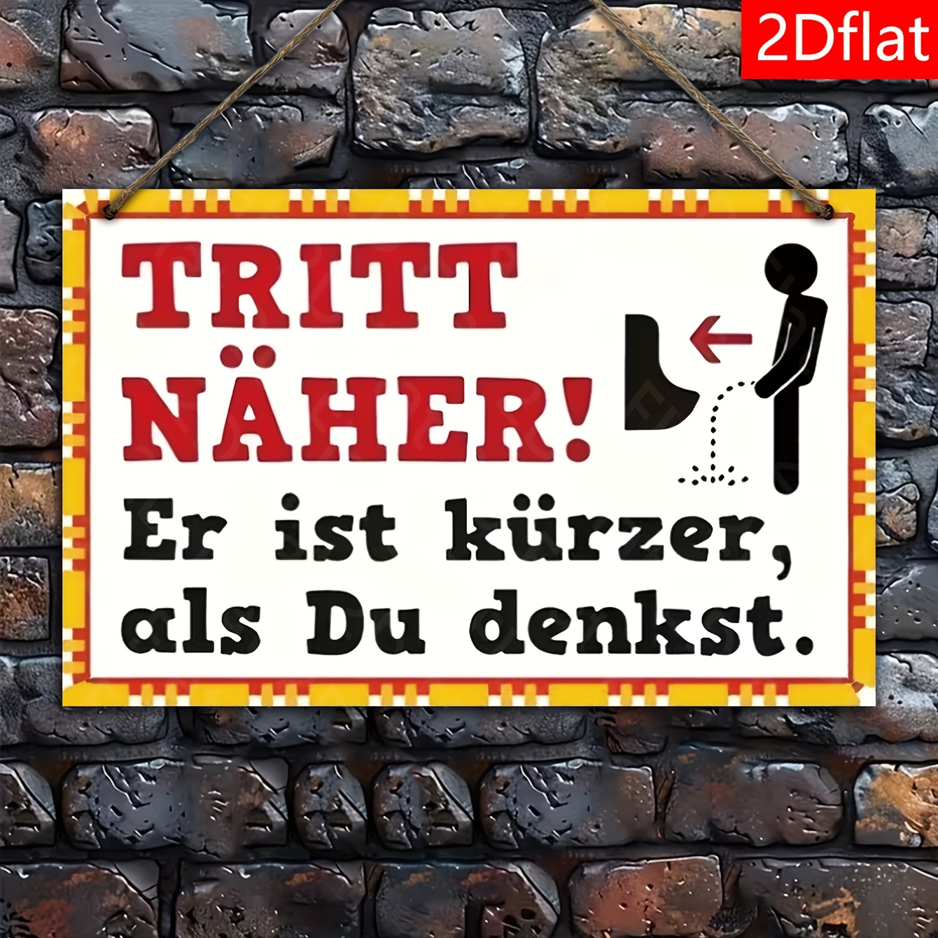 2d Flat, 1pc Funny German Bathroom Sign, "er Ist Nicht Da!", With Male Symbol And German Humorous Toilet Door Decoration Sign, Suitable For Guest Lounge, Urinal Humorous Sign Pendant
