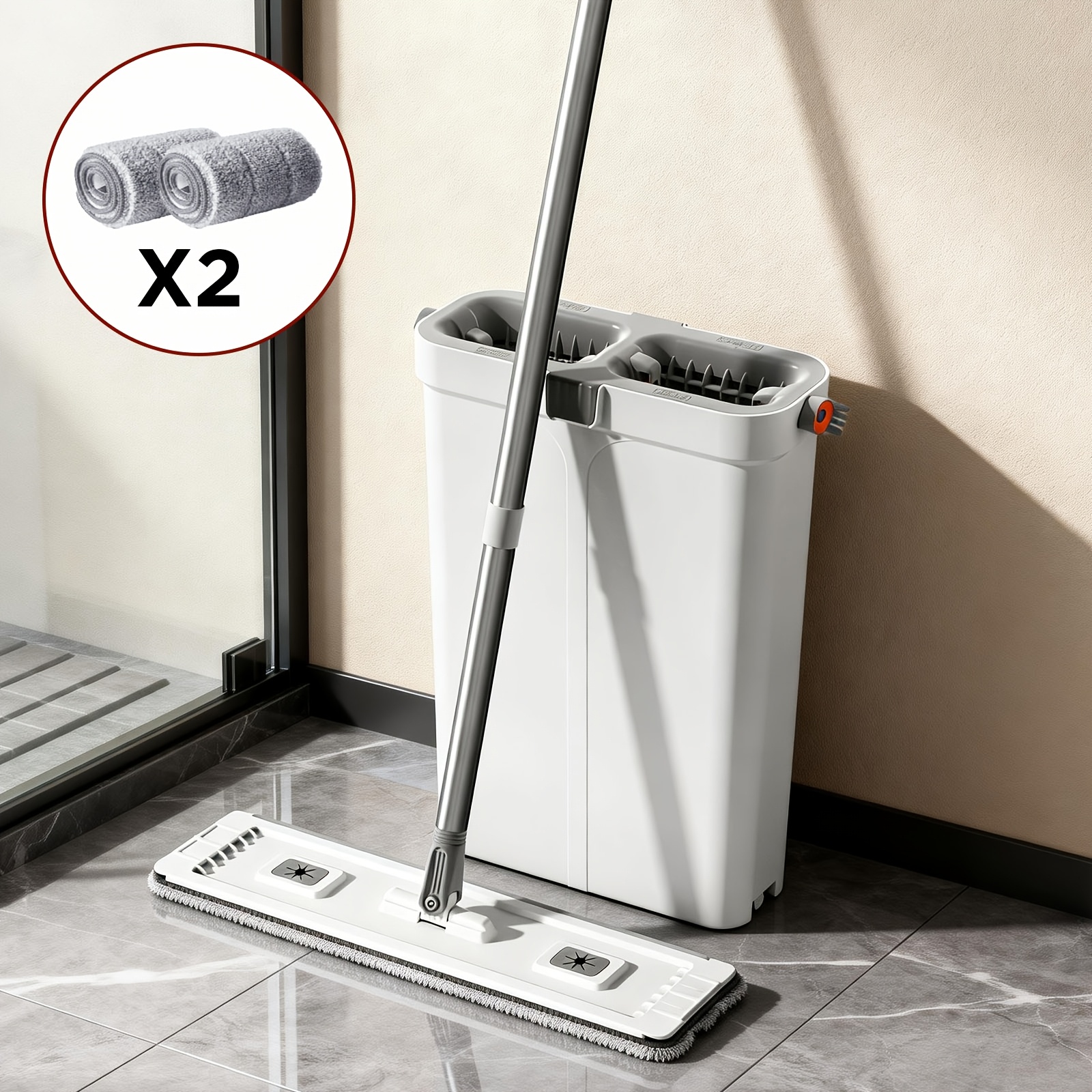 40cm Extra Large Mop Set With Bucket, Floor Mop, 4 Washing , 2 Washable Microfiber Pads, Cleaning Mop For Hardwood, Tile, Windows, Walls