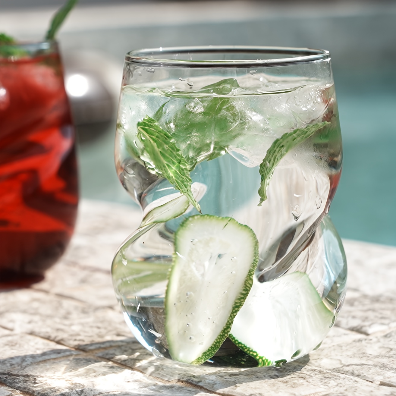 Four Novelty Glass Cups, 16Oz, Comfortable to Hold, Elegantly Curved, Made of High Borosilicate Glass, Suitable for Champagne, Red Wine, Mojito, Perfect for Weddings, Parties, Iced Coffee, Juice, Cocktails, Whiskey, And As Gifts for Others