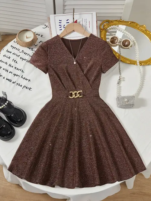 brown kids dress Chocolate Brown Sleeve and Neck Gathered Dress Cotton Girls Dress