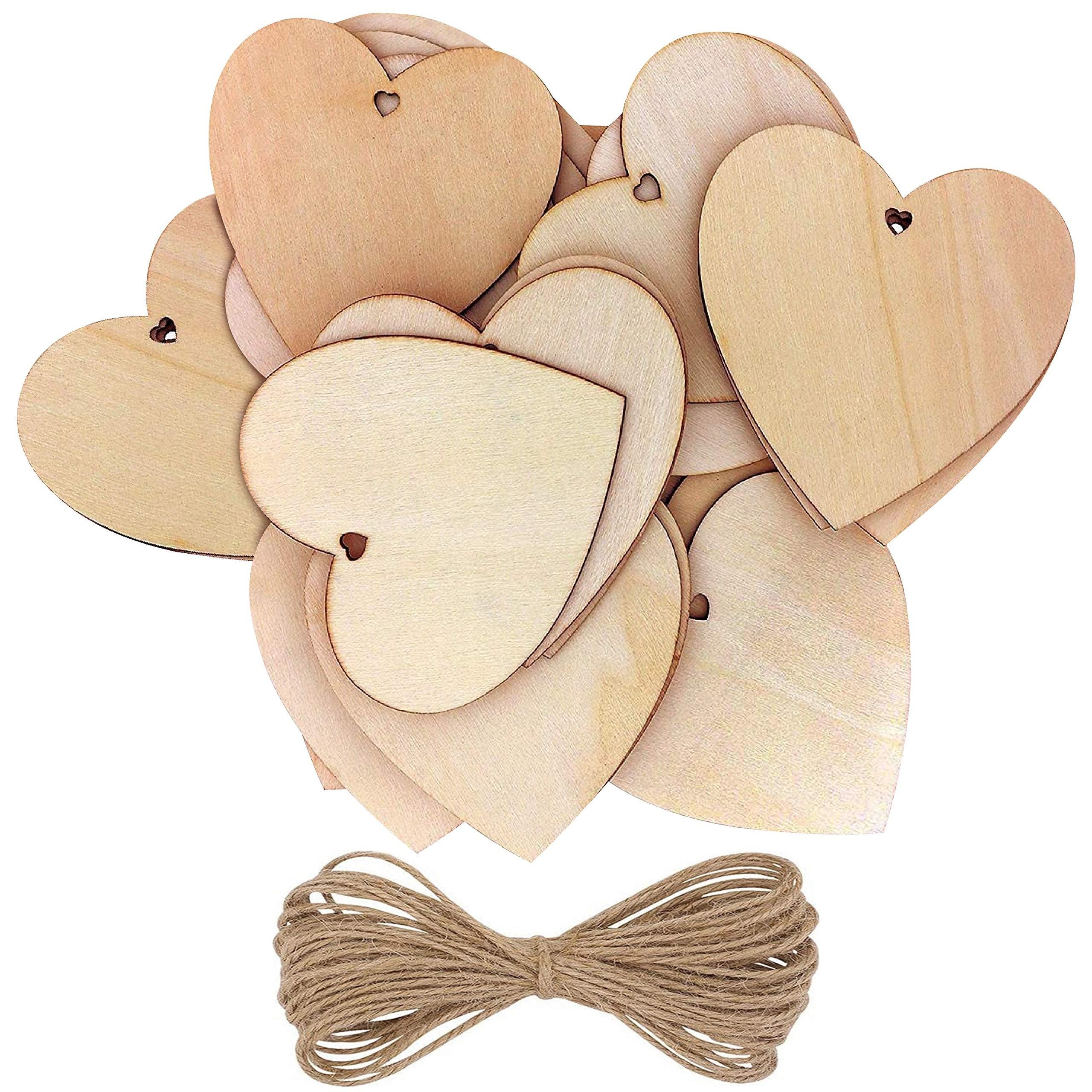 

25 Pack Unfinished Wooden Heart Cutouts With Pre-cut Holes And 10m - Diy Craft Wood Shapes For Wedding Decor, Party Favors, Anniversary Celebrations, And Personalized Gifts