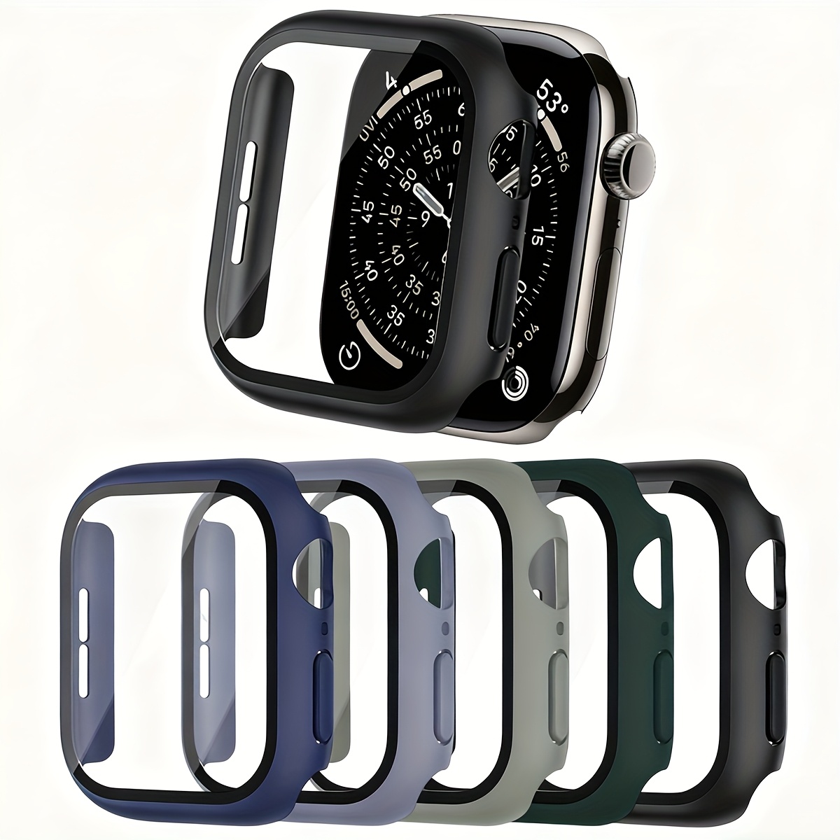 TEMU rígida de 5 piezas con protector de pantalla de cristal templado para Apple Watch Series 11/10/9/8/7/SE/6/5/4, (46mm 42mm 45mm 44mm 41mm 40mm),