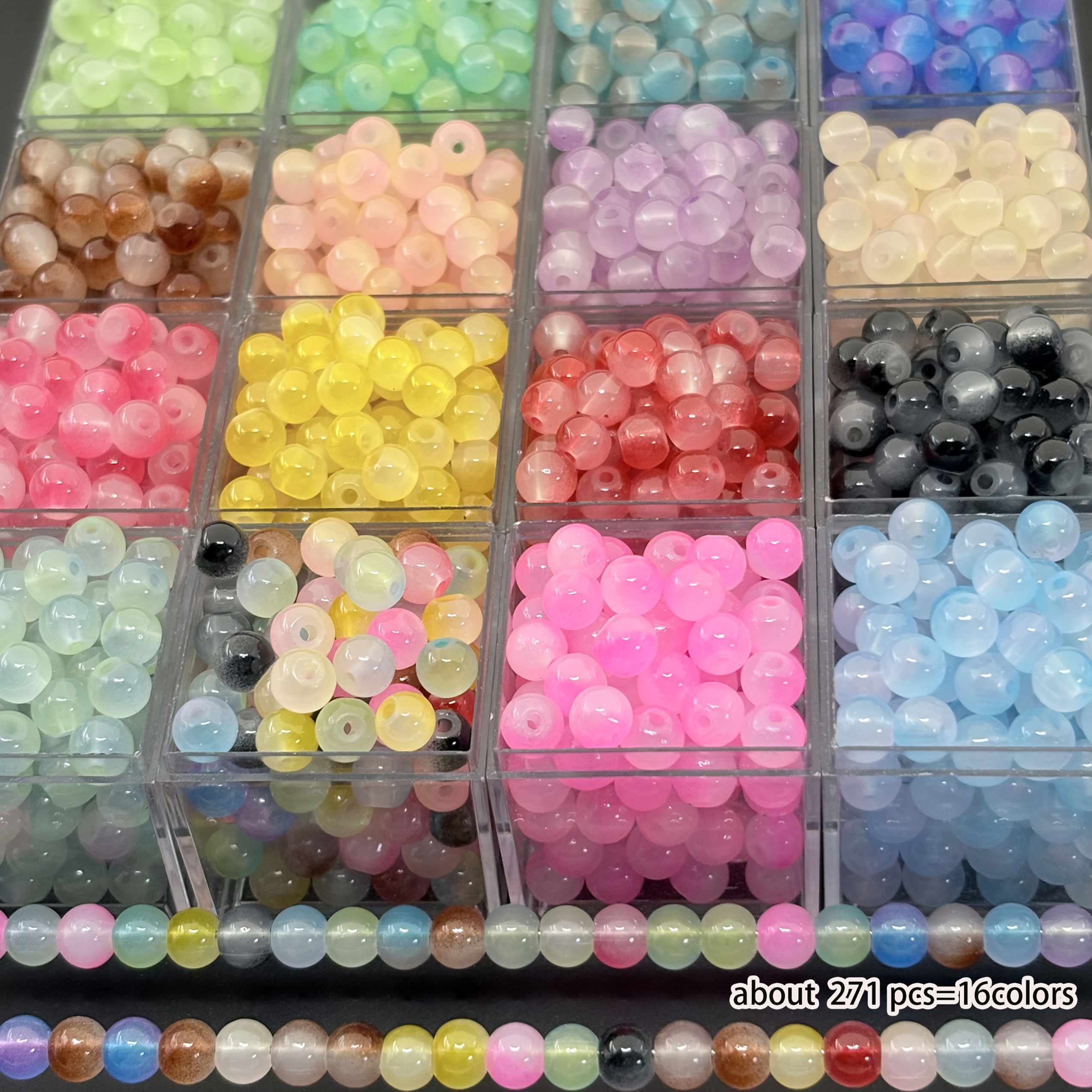 TEMU Perles de verre 271 pièces 16 couleurs 6 mm, excellentes perles décoratives pleines et lisses, perles de verre brillantes utilisées pour la