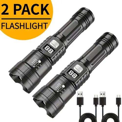 2pcs led flashlights with usb rechargeable high durable portable for camping fishing emergencies ideal gift flashlight rechargeable