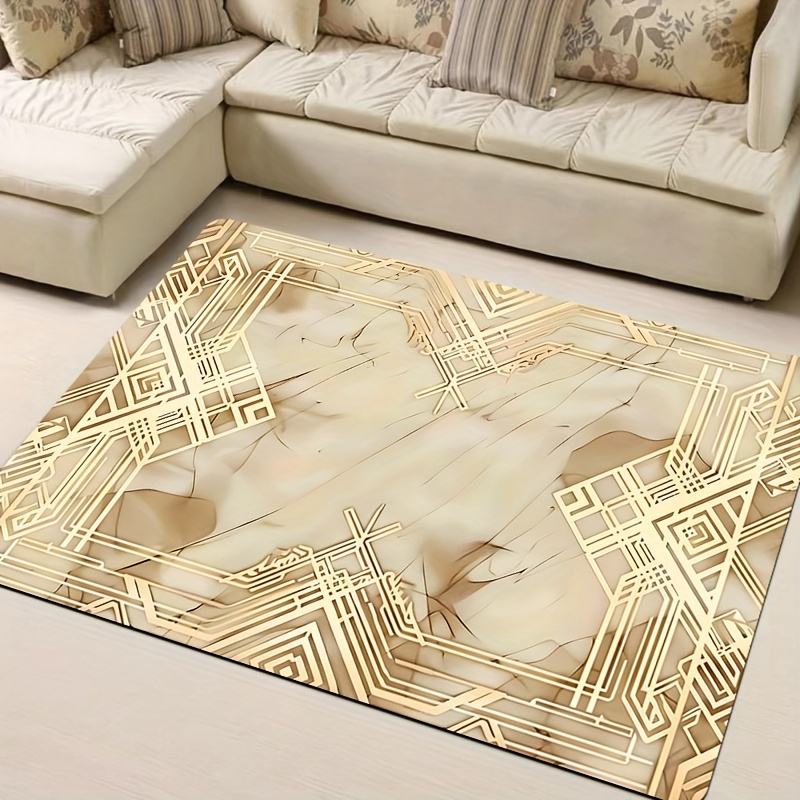 

Tapis de Zone à Motif Marbre avec Bordure Dorée - 8mm d'Épaisseur, & pour Cuisine, Salon, Chambre - Tapis de Porte Intérieur Lavable en Machine