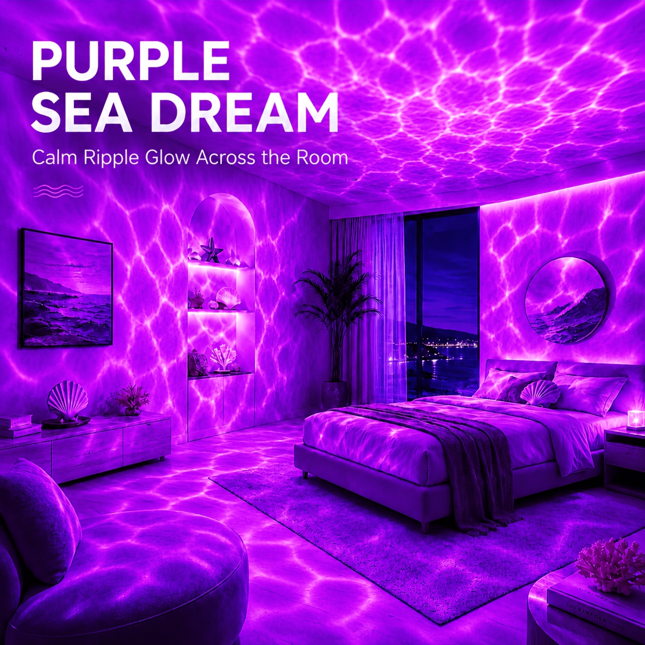 TEMU 2026 Upgraded Usb 7-color Ripple Smart Projector Lamp, Colorful Effect, Change, Cube Ambient Light, Led Night Light, Bedside Desk Decor, Bedroom