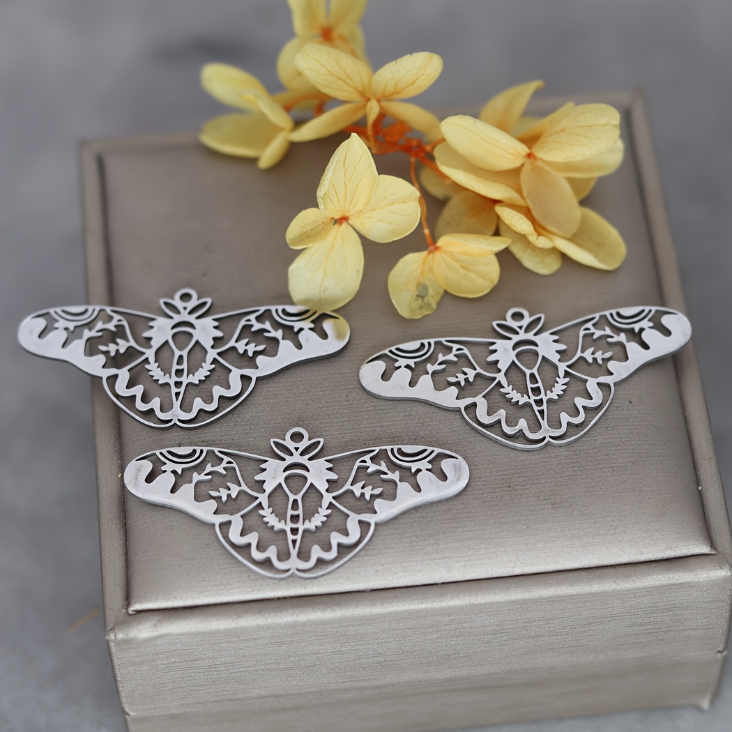 Image of 3pcs Exquiaite Charms For Jewelry Making Diy Craft Vintage Earrings Necklace Stainless Steel Pendant Hollow Leaf Craft