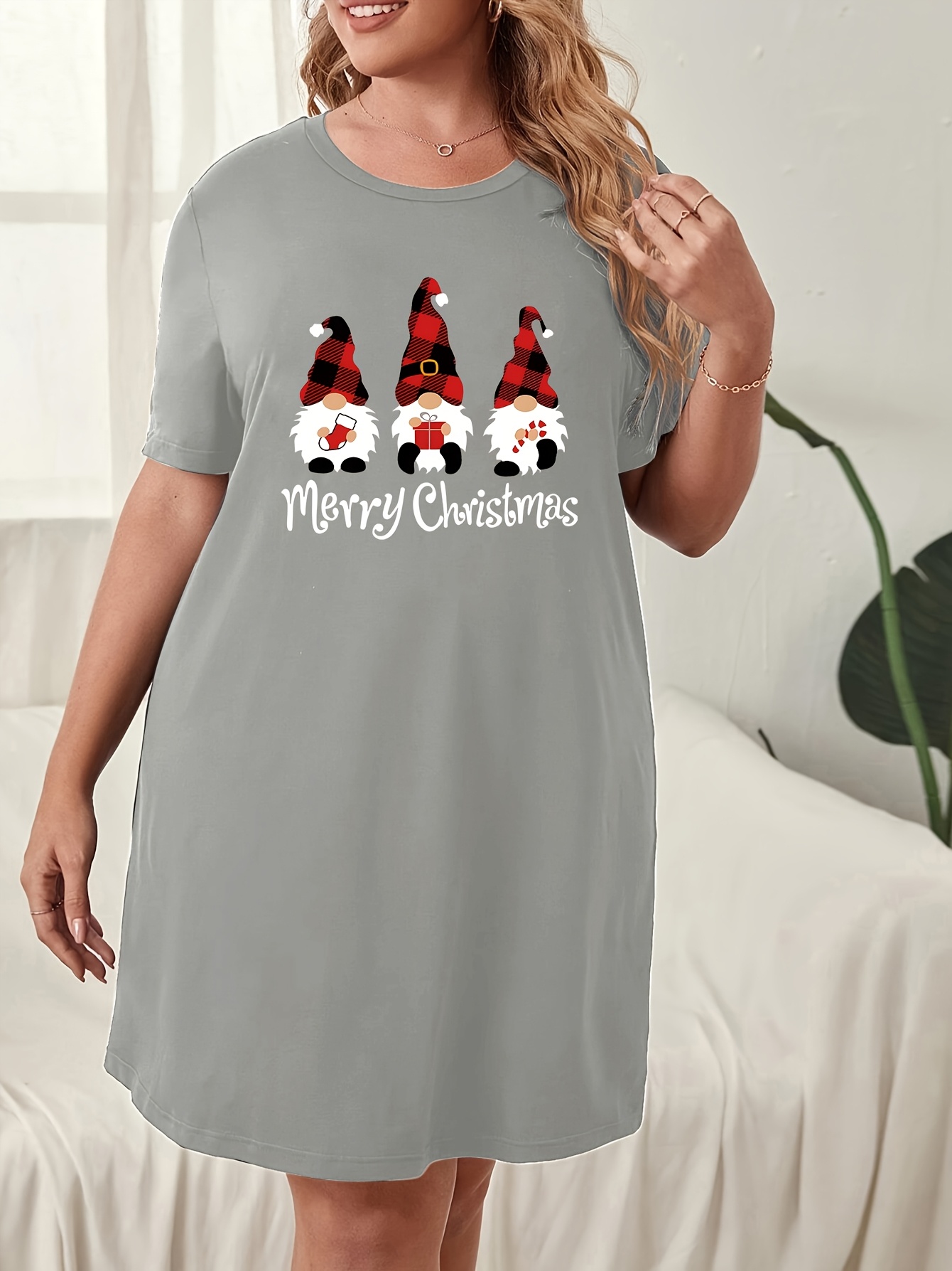plus size christmas gnome night dress polyester - Temu Finland