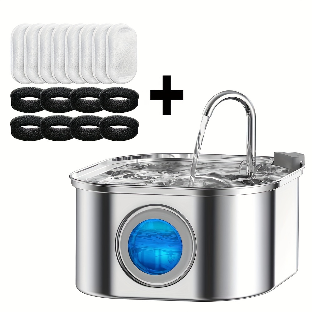 3 2l stainless steel cat water fountain with transparent window   automatic filtration system usb powered pet   for small to medium cats and dogs adapter not included cat hydration fountain sleek water fountain durable   water fountain for cats