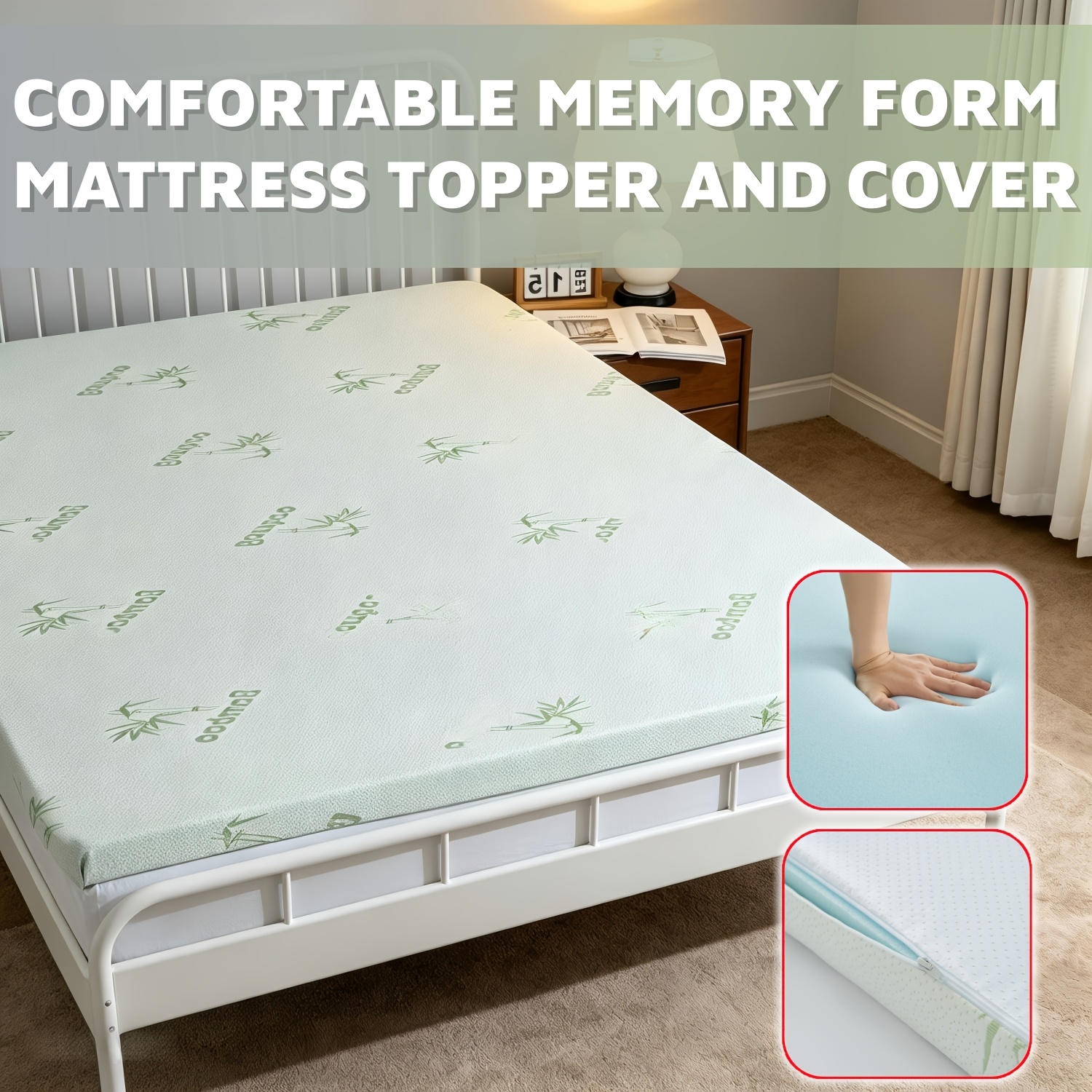 Image of -tex Mattress Topper, Mattress Protector Pad, 4cm Or 6cm High-density Gel, Non-slip Particles, With Removable Zipper, Bamboo Fiber Fabric Comfortable And Skin-friendly, Improves Sleep Experience.