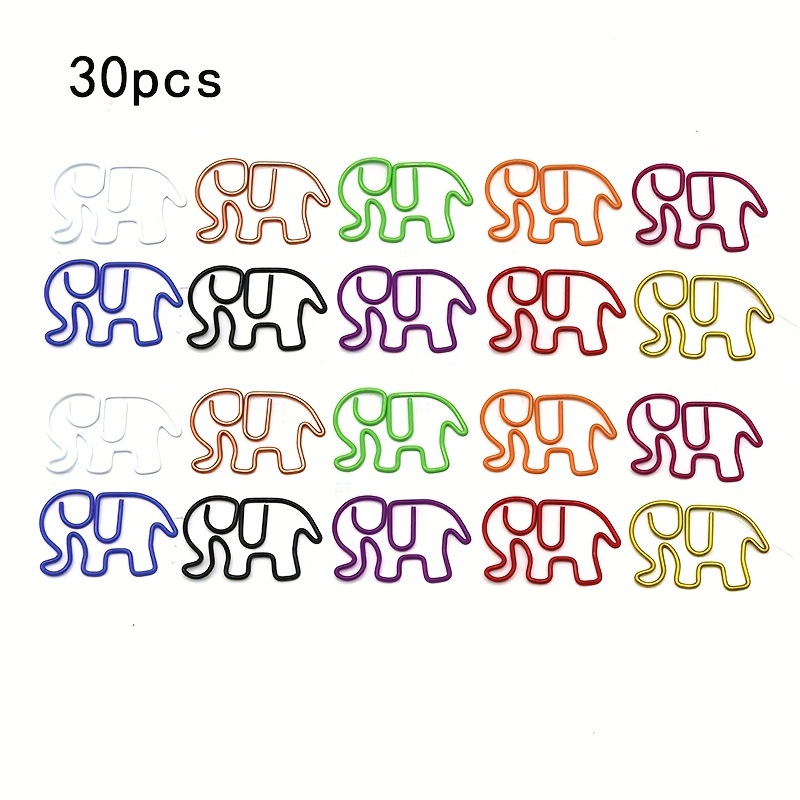 30pcs Elephant-shaped Colorful Shaped Paper Clips Creative Animal Paper Clips