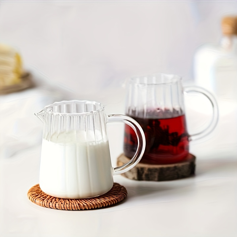 

1pc Mini Coffee Cup Milk Tea Cup Drink Cup Heat-resistant Glass Milk Pitcher Vintage Striped Glass Creamer 6.3x6cm 200ml
