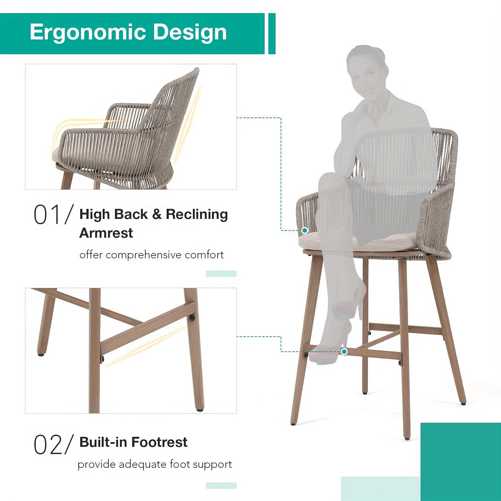 Set of 2 Modern Metal Bar Stools for Outdoor Use, Ideal for Poolside, Garden, Or Deck