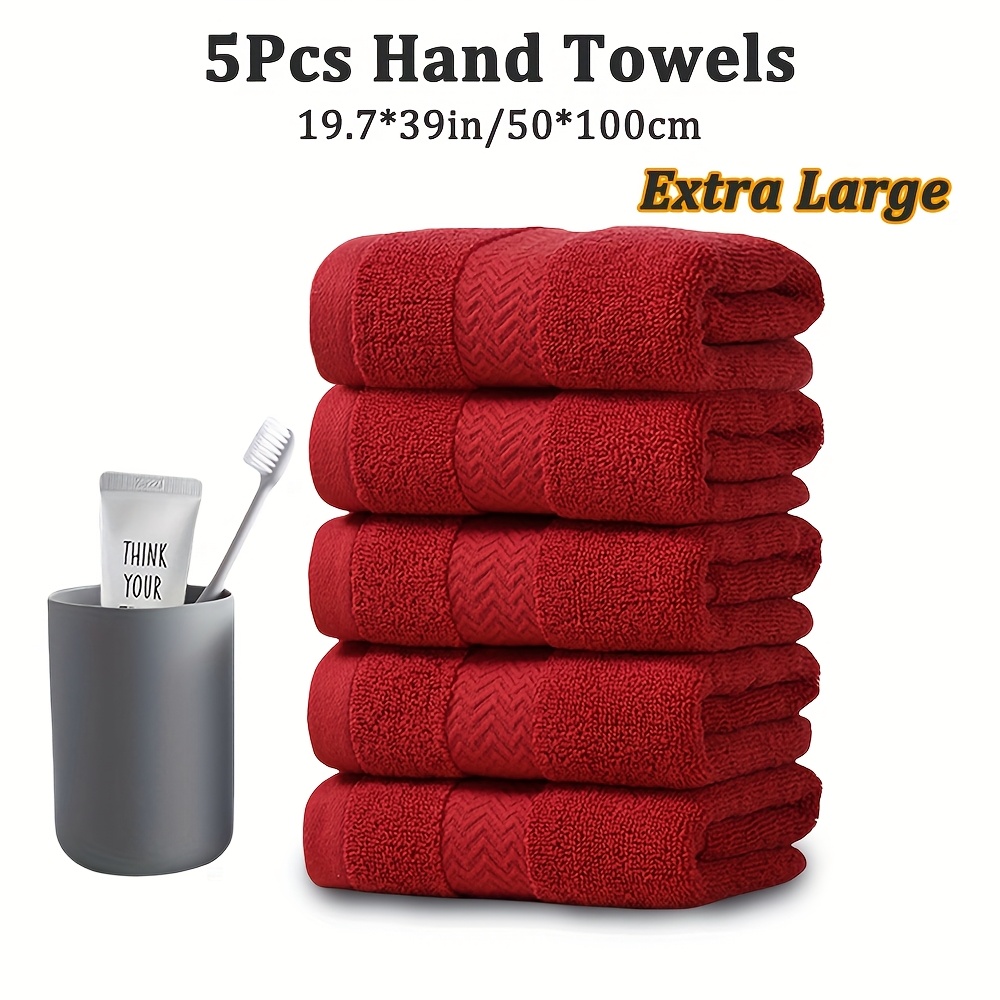Image of 5pcs Cotton Extra Large Size Hand Towels (50*100cm/19.7*39.4in) Solid Face Towel, Soft And Comfortable, Good Absorbent, Hanging , Suitable For Shower, Fitness, Hotel, Optional (for German Face Towel)