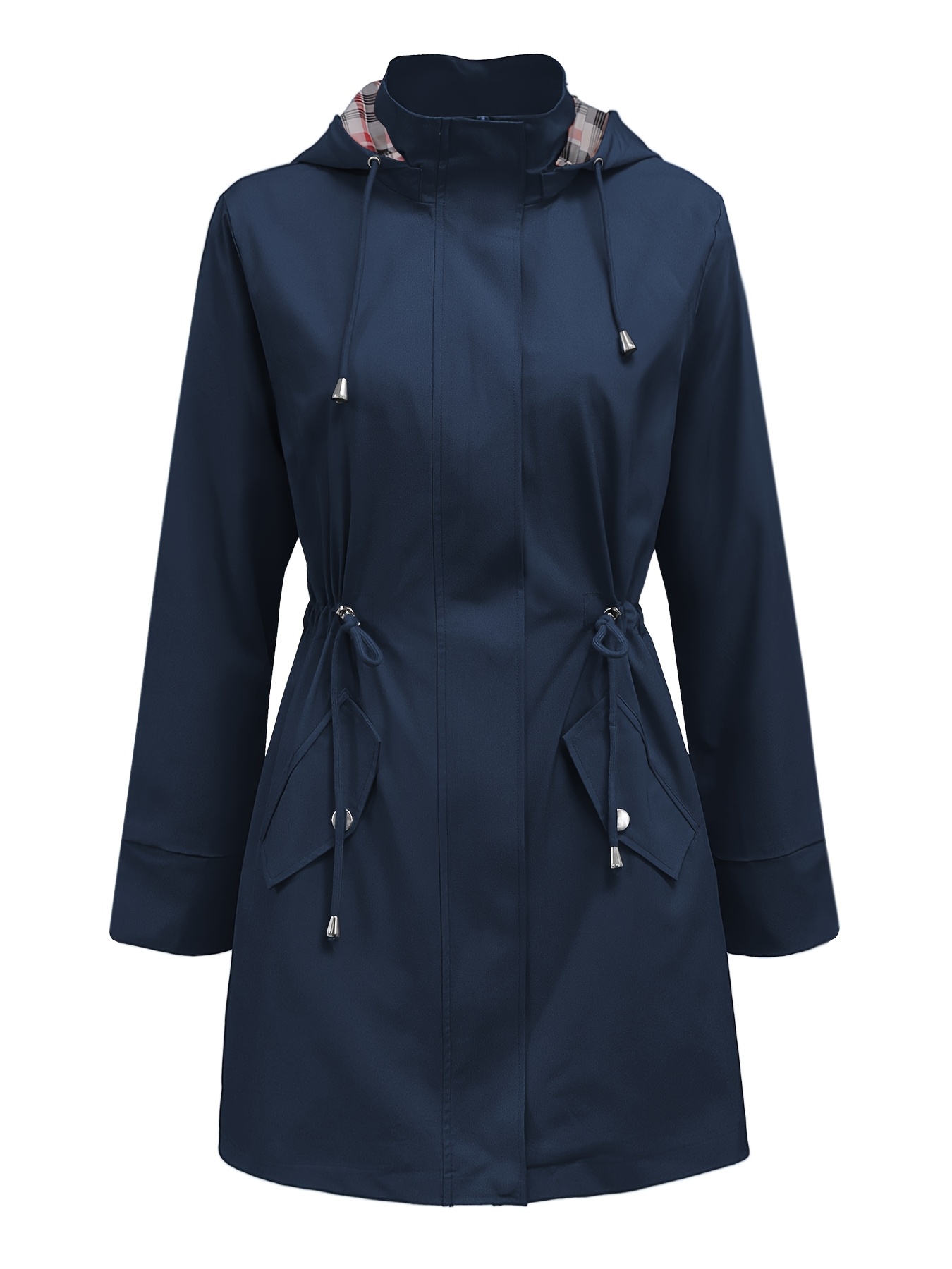 womens long sleeve hooded drawstring waist pockets zipper jacket womens outdoor wear clothing