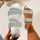 damen sommer pantoletten, glitzernde strass verzierte flache offene zehenslipper, lässige strand- und outdoor-sandalen
