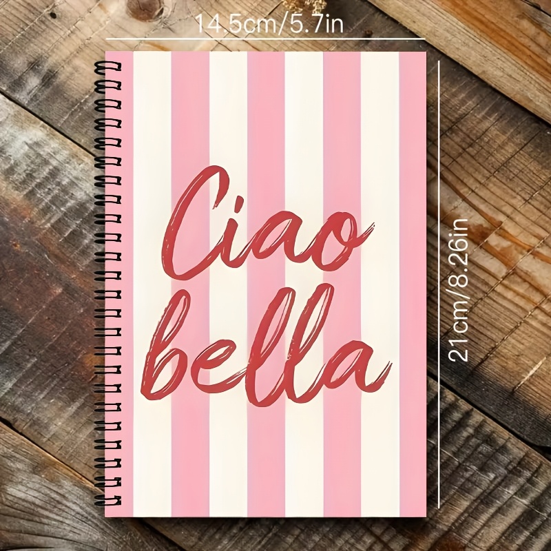 TEMU Bella Carnet Spirale A5 à Rayures Verticales Roses et Blanches, Reliure Spirale Noire à 24 Trous, 50 Feuilles 100 Pages, Cahier de Bureau