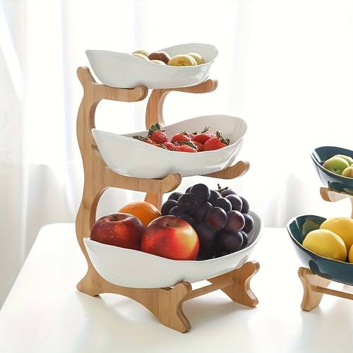2 3 tier luxurious wooden elegant fruit stand double layer fruit bowl and creative candy display made of natural wood suitable snack tray for living saving design easy to assemble fathers day gift kitchen dessert tray