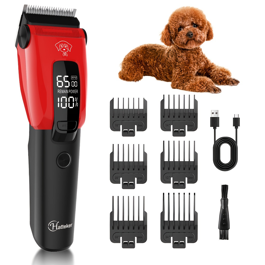 TEMU Hatteker Pet Grooming Clipper Pet Hair Trimmer For Cats Usb Charging Liquid Display With Lightprofessional Pet Grooming Tools