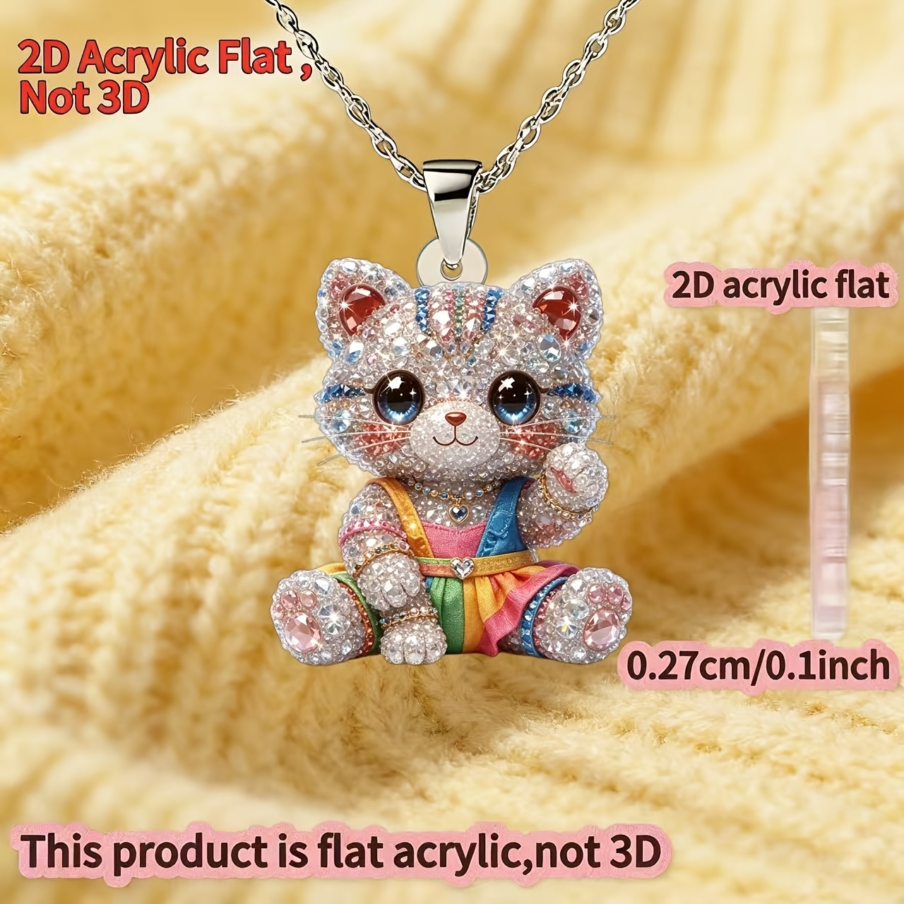 Women's Cute Bear Acrylic Pendant Necklace, Gift for Her