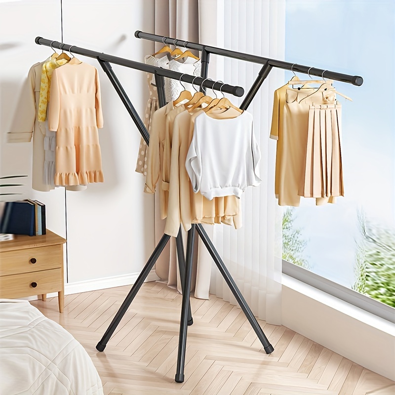 modern double rod metal clothes drying rack large capacity Temu