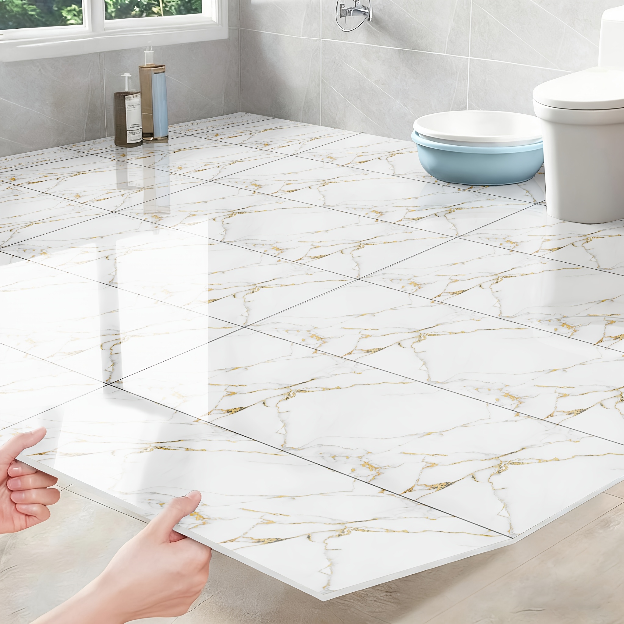 TEMU 22pcs Bathroom Foam Waterproof Floor Tiles - Thickened Pvc Material, Waterproof, Slip-resistant, Scratch-resistant, Durable, Quick Installation