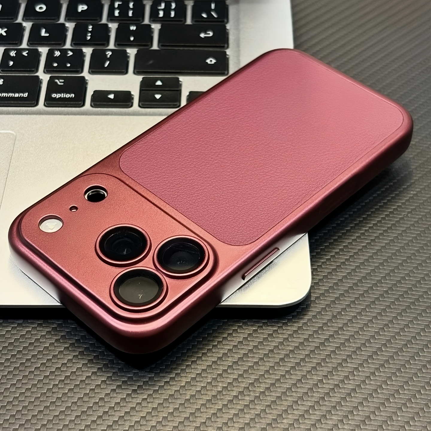 TEMU Phone Case - Premium Minimalist Faux Leather Burgundy Red Phone Case With Built-in Lens Protector Compatible With Iphone 18 Pro Max 17 16 15 14