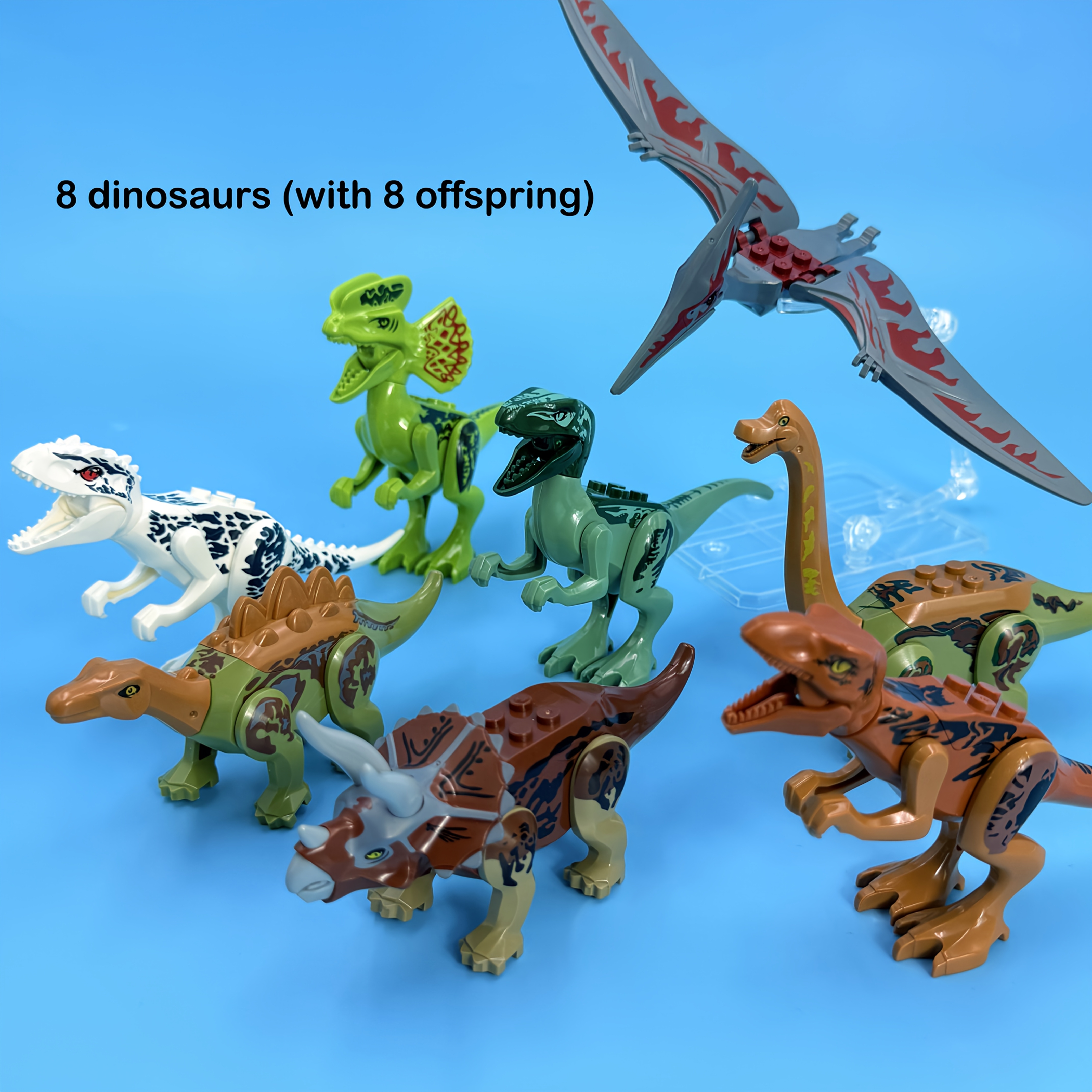 Image of 8pcs Building Blocks Set - Rex, Rex, Pterodactyl, Raptor, Heavy Claw Dragon, Mini Action Characters, Thinking Training, Dinosaur Building Blocks, Disassembly And Assembly Toys, Toys