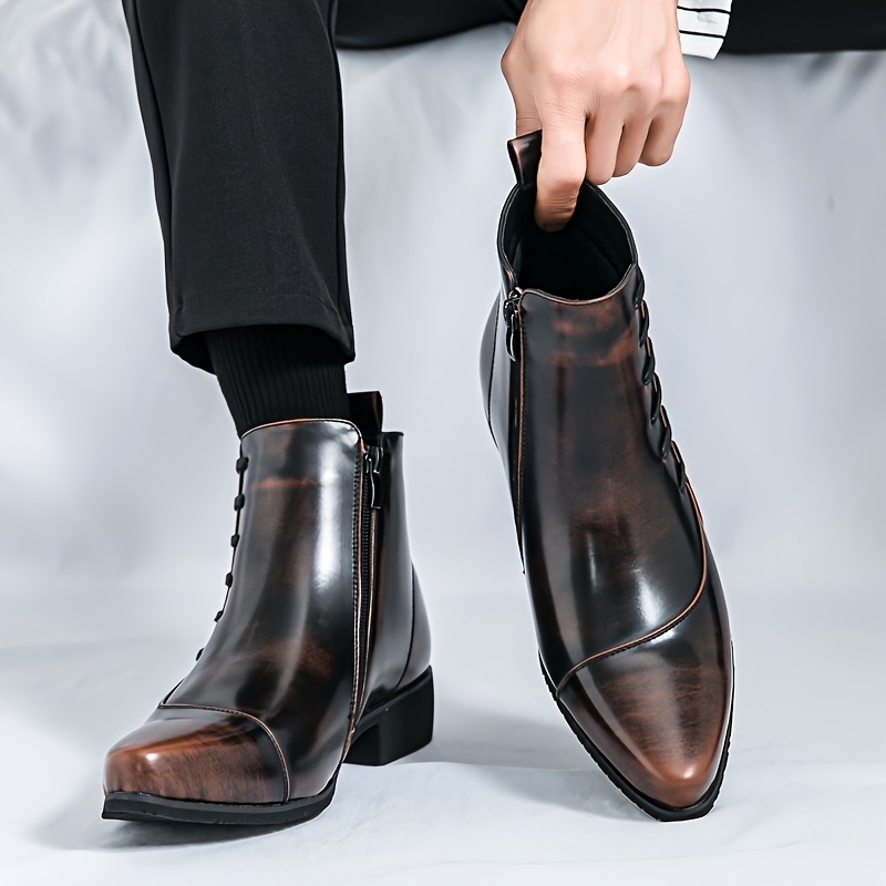 mens shoes pointed toe ankle boots high top zipper slip - Temu